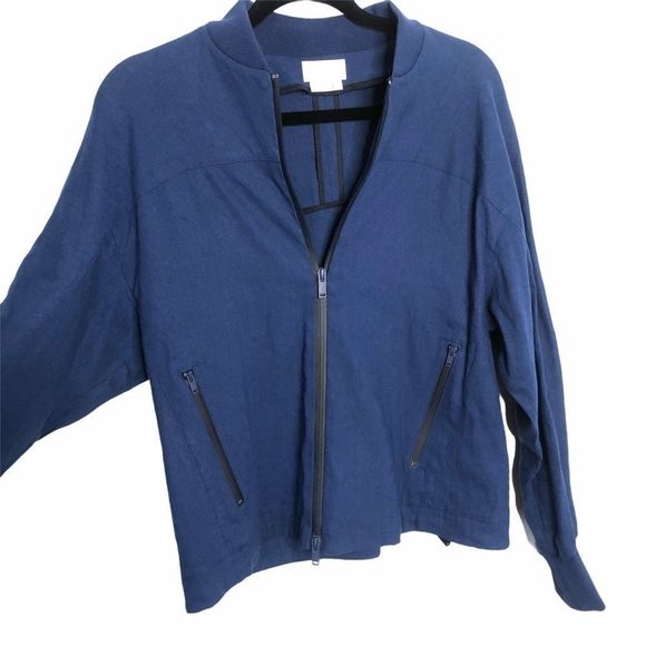 DKNY $398 Blue Linen Drawstring Bomber Jacket 1469 - Picture 5 of 10